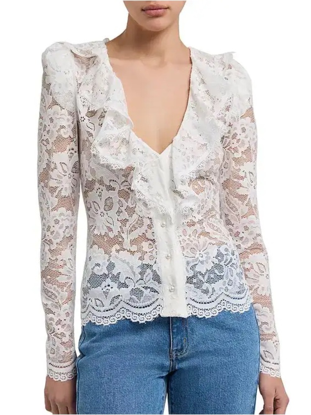 Generation Love Corsa Lace Ruffle-Front Blouse Size S NWT